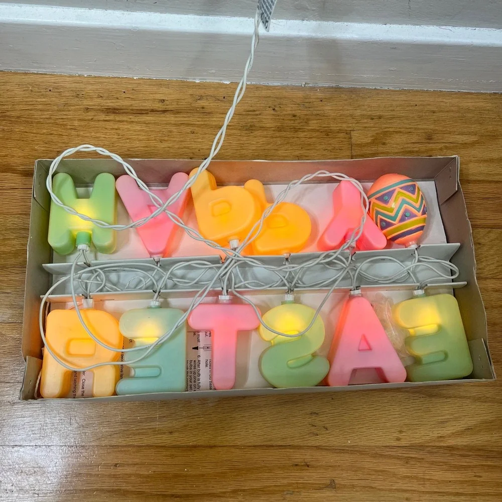 Kurt S‎ Adler Vintage 12 Light Happy Easter Set Pastel String Lights TESTED
